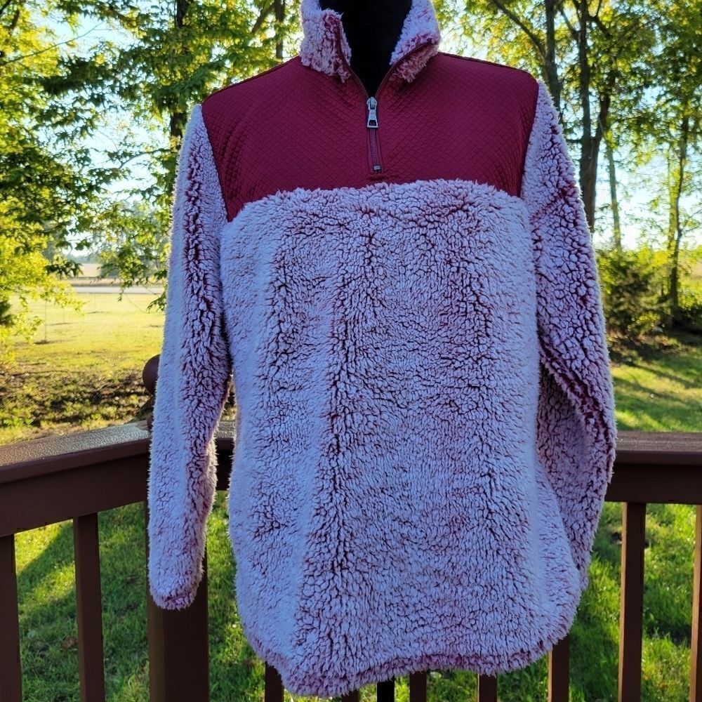 Athletic Works Ladies Sherpa  Quilted 1/4 zip Pullover Sweater Top, sz 12/14